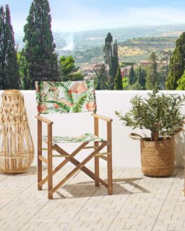 Beliani-CINE -Tuinstoel set van 2-Groen|Hout|Flamingo-Polyester Wit