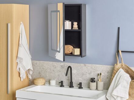 Beliani CONDOR - Badkamerkast met spiegel-Zwart-Multiplex