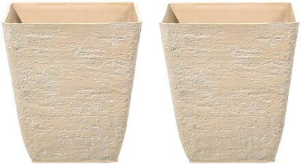 Beliani DELOS - Bloempot set van 2 - Beige - 39 cm - Stenenmix