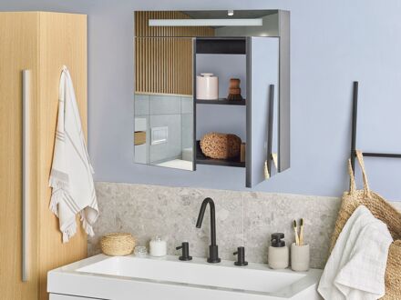 Beliani JARAMILLO - Badkamerkast met spiegel-Zwart-Multiplex