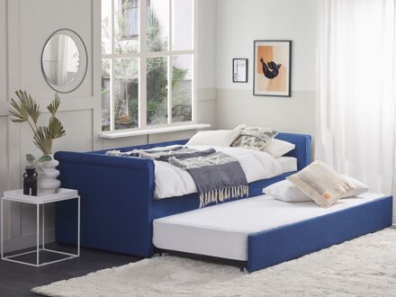 Beliani Libourne Bed Blauw Stof 90x200