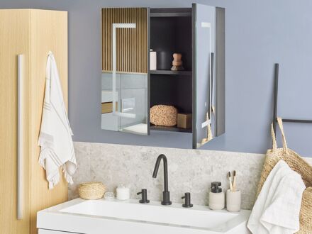 Beliani MAZARREDO - Badkamerkast met spiegel-Zwart-Multiplex