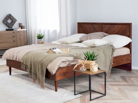 Beliani MIALET Bed Donkere houtkleur 160x200 Bruin