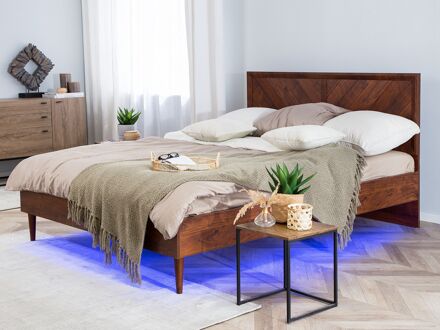 Beliani MIALET Bed met LED-verlichting Donkere houtkleur 160x200 Bruin