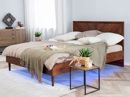 Beliani MIALET Bed met LED-verlichting Donkere houtkleur 180x200 Bruin