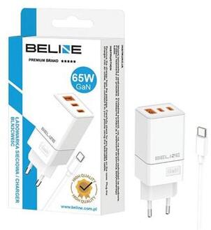 Beline BLN3CW65C GaN 65W Wandoplader met USB-C kabel - 2xUSB-C, USB-A - Wit