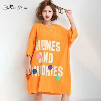 BelineRosa Koreaanse Stijl Plus Size Vrouwen Kleding Casual Oversized Tuniek Shirt Jurk Stipdruk T-Shirt Jurk XE000085