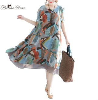 BelineRosa vrouwen Gedrukt Jurken Chiffon Jurk Plus Size Kleding voor Zomer Dames Vrouwelijke Kleding XMR00062