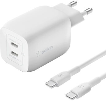 Belkin Boost↑Charge™ GaN Pro Adapter 2 poorts met USB-C kabel - USB-C - 65W - Wit - One size