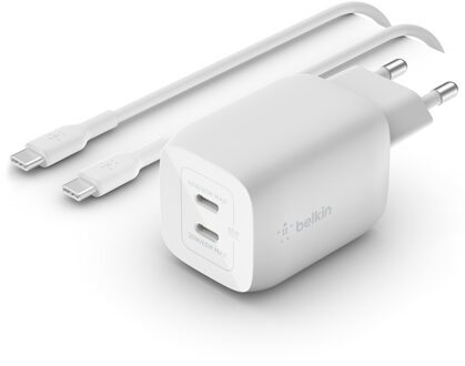 Belkin Boost↑Charge™ GaN Pro Adapter 2 poorts met USB-C kabel - USB-C - 65W - Wit - One size