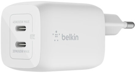 Belkin Boost↑Charge™ GaN Pro Adapter 2 poorts - USB-C - 65W - Wit - One size