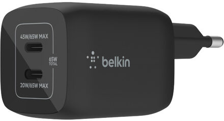 Belkin Boost↑Charge™ GaN Pro Adapter 2 poorts - USB-C - 65W - Zwart - One size