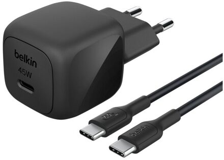 Belkin BoostCharge Compacte USB-C oplader 25W met USB-C naar USB-C kabel - 1 meter - Zwart - 1m