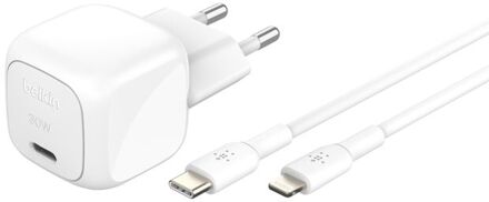 Belkin BoostCharge Compacte USB-C oplader 30W met USB-C naar Lightning kabel - 1 meter - Wit - 1m