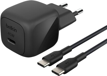 Belkin BoostCharge Compacte USB-C oplader 45W met USB-C naar USB-C kabel - 1 meter - Zwart - 1m