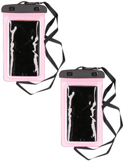 Bell 2x Stuks Bellatio Design waterdicht telefoonhoesje voor alle telefoons tot 6 inch roze - Telefoonhoesjes