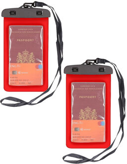 Bella 2x Stuks Bellatio Design waterdicht documententasje / waardevolle spullenhoesje - Rood - Telefoonhoesjes