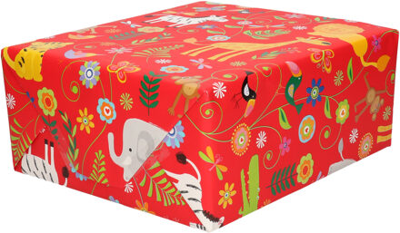 Bella 3x rollen inpakpapier/cadeaupapier rood dierentuin dieren 200 x 70 cm