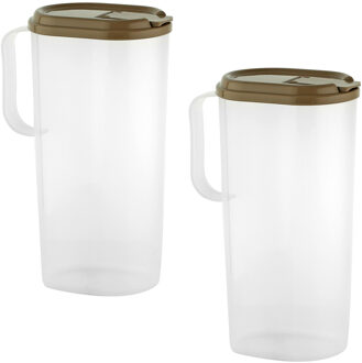 Bella 3x stuks waterkannen/schenkkannen met taupe bruine afsluitbare deksel 1,8 liter kunststof