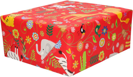 Bella 4x rollen inpakpapier/cadeaupapier rood dierentuin dieren - 200 x 70 cm - Cadeauverpakking kadopapier