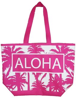 Bella Damestas strandtas palmbomen roze/wit Aloha 58 cm