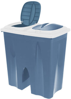 Bella Dubbele wasmand blauw met 2 deksels 50 x 30 x 55 cm