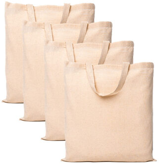 Bella Katoenen boodschappen tas - 4x - naturel - 100% katoen - draagtasjes - 38 x 42 cm