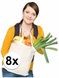 Bella Katoenen boodschappen tas - 8x - naturel - 100% katoen - draagtasjes - 38 x 42 cm