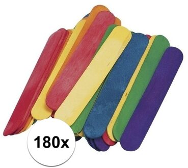 Bella Rayher ijsstokjes gekleurd - 180x - 15 x 2 cm - knutselstokjes - hobby houtjes artikelen