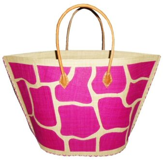 Bella Strandtassen fuchsia/naturel dierenprint giraf 51 cm - Strandtassen Multikleur