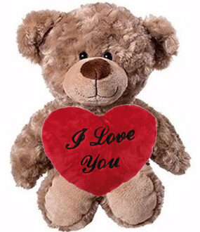 Bella Valentijn Love cadeau set - Knuffelbeer met rood Love you hartje 10 cm