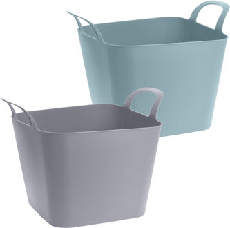 Bella Voordeelset van 2x stuks kunststof flexibele emmers/wasmanden/kuipen 36 liter in het groen/grijs