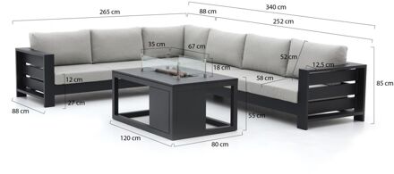 Bellagio Avolo/Cosiraw 120cm hoek loungeset met vuurtafel 3-delig links - Laagste prijsgarantie! Grijs
