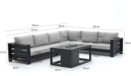 Bellagio Avolo/Cosiraw 120cm hoek loungeset met vuurtafel 3-delig rechts - Laagste prijsgarantie! Grijs