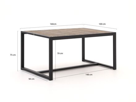 Bellagio Cadora dining tuintafel 160x100x75cm - Laagste prijsgarantie! Grijs