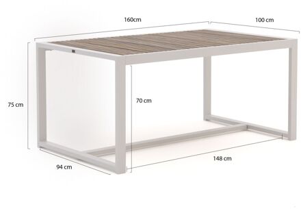 Bellagio Cadora dining tuintafel 160x100x75cm - Laagste prijsgarantie! Wit