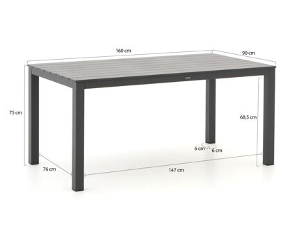 Bellagio Cino/Menzano 160cm dining tuinset 5-delig stapelbaar - Laagste prijsgarantie! Grijs