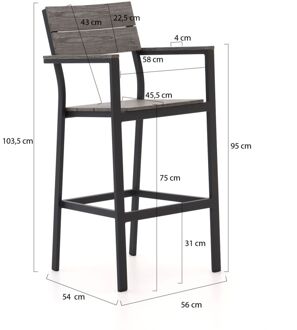Bellagio Fidenza 150cm barset 5-delig - Laagste prijsgarantie! Zwart