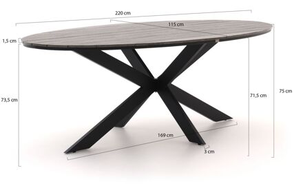 Bellagio Fidenza dining tuintafel ovaal 220x115cm - Laagste prijsgarantie! Zwart