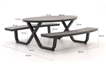 Bellagio Fidenza picknicktafel 216x200x75cm - Laagste prijsgarantie! Grijs