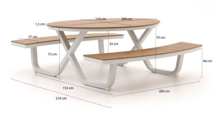Bellagio Fidenza picknicktafel 216x200x75cm - Laagste prijsgarantie! Wit