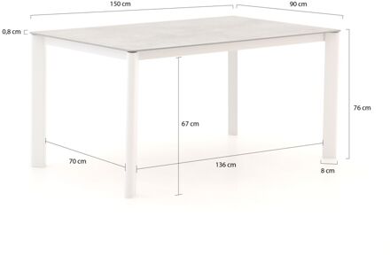 Bellagio Isolo dining tuintafel 150x90x76cm - Laagste prijsgarantie! Wit