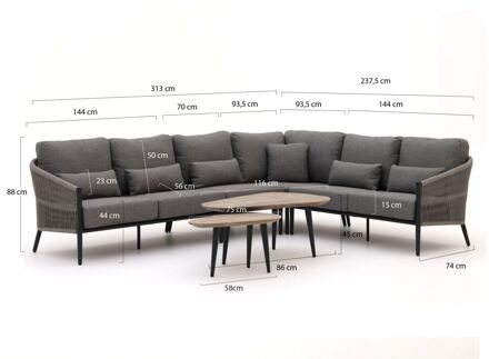 Bellagio Mineo/ROUGH-K hoek loungeset 6-delig - Laagste prijsgarantie! Grijs