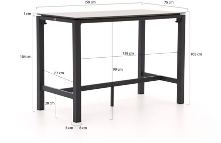 Bellagio Trecenta bartafel 150x75x105cm - Laagste prijsgarantie! Zwart