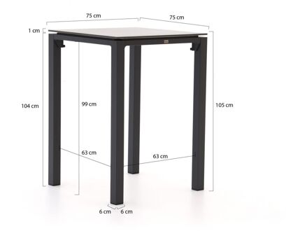 Bellagio Trecenta bartafel 75x75x105cm - Laagste prijsgarantie! Zwart