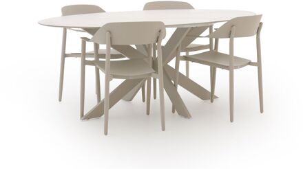 Bellagio Valli/Furato ellips 200cm dining tuinset 5-delig - Laagste prijsgarantie! Taupe
