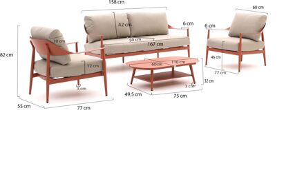 Bellagio Valli stoel-bank loungeset 4-delig - Laagste prijsgarantie! Oranje