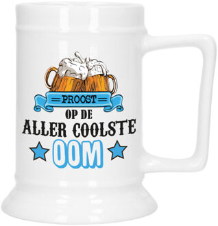 Bellatio Decoration Cadeau Bierpul voor oom - blauw - de coolste oom - keramiek - 530 ml