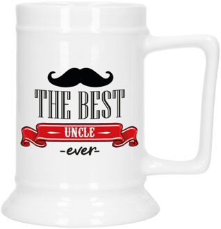 Bellatio Decoration Cadeau Bierpul voor oom - rood - de beste oom - keramiek - 530 ml