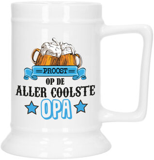 Bellatio Decoration Cadeau Bierpul voor opa - blauw - de coolste opa - keramiek - 530 ml